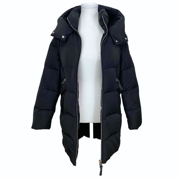 DEREK LAM 10 CROSBY 2 IN 1 BLACK PUFFER FUR HOOD FULL ZIP WINTER COAT & VEST - Picture 5 of 15